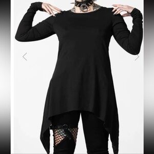 KILLSTAR CORA Long Sleeve Top XL Black Pullover Tunic Solid Jersey Shirt Gothic